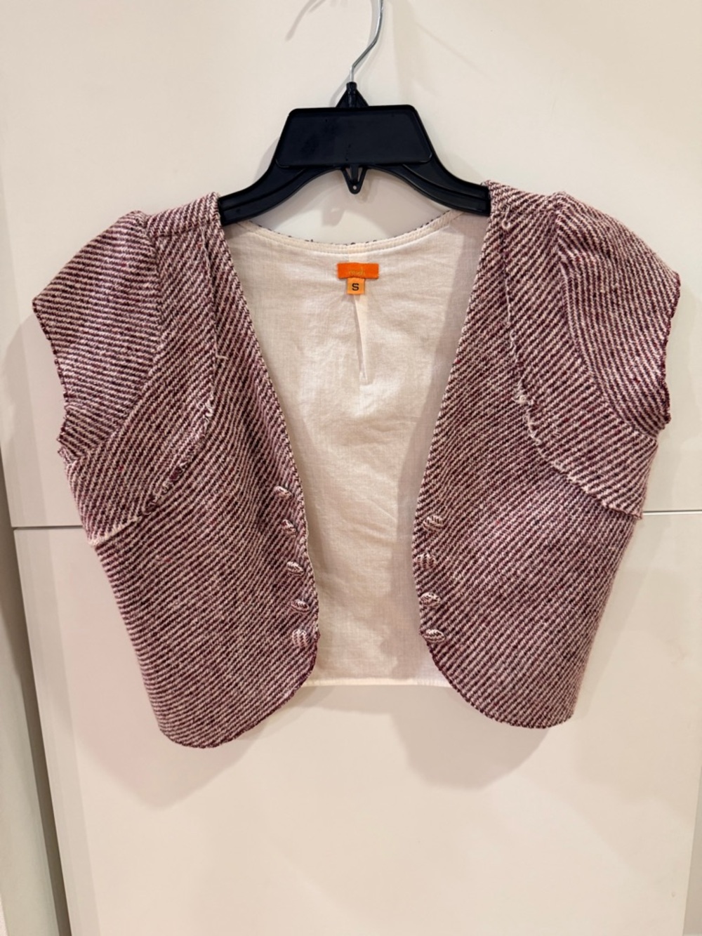 MIDI Cropped Vest Size Small – Mauve Textured Wool Blend Open Front Top